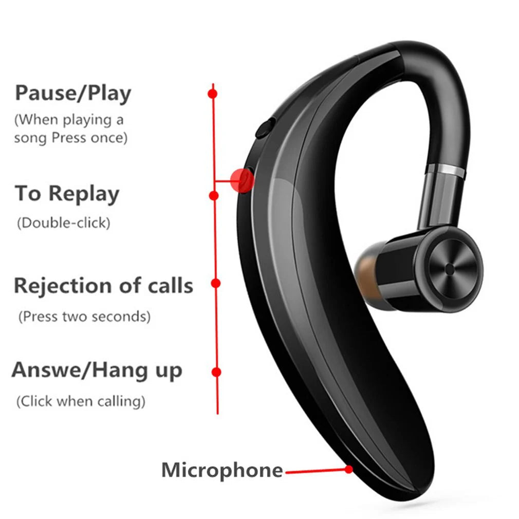 Wireless Bluetooth 5.0 Earpiece Headset Driving Trucker Earbuds Noise Cancelling