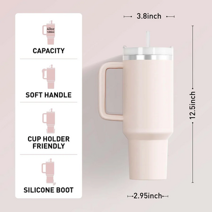 KISSKIND 40 Oz Tumbler with Handle Travel Mug Straw Covers Cup with Lid Insulated Quencher Stainless Steel Water Iced Tea Coffee Gift Cream