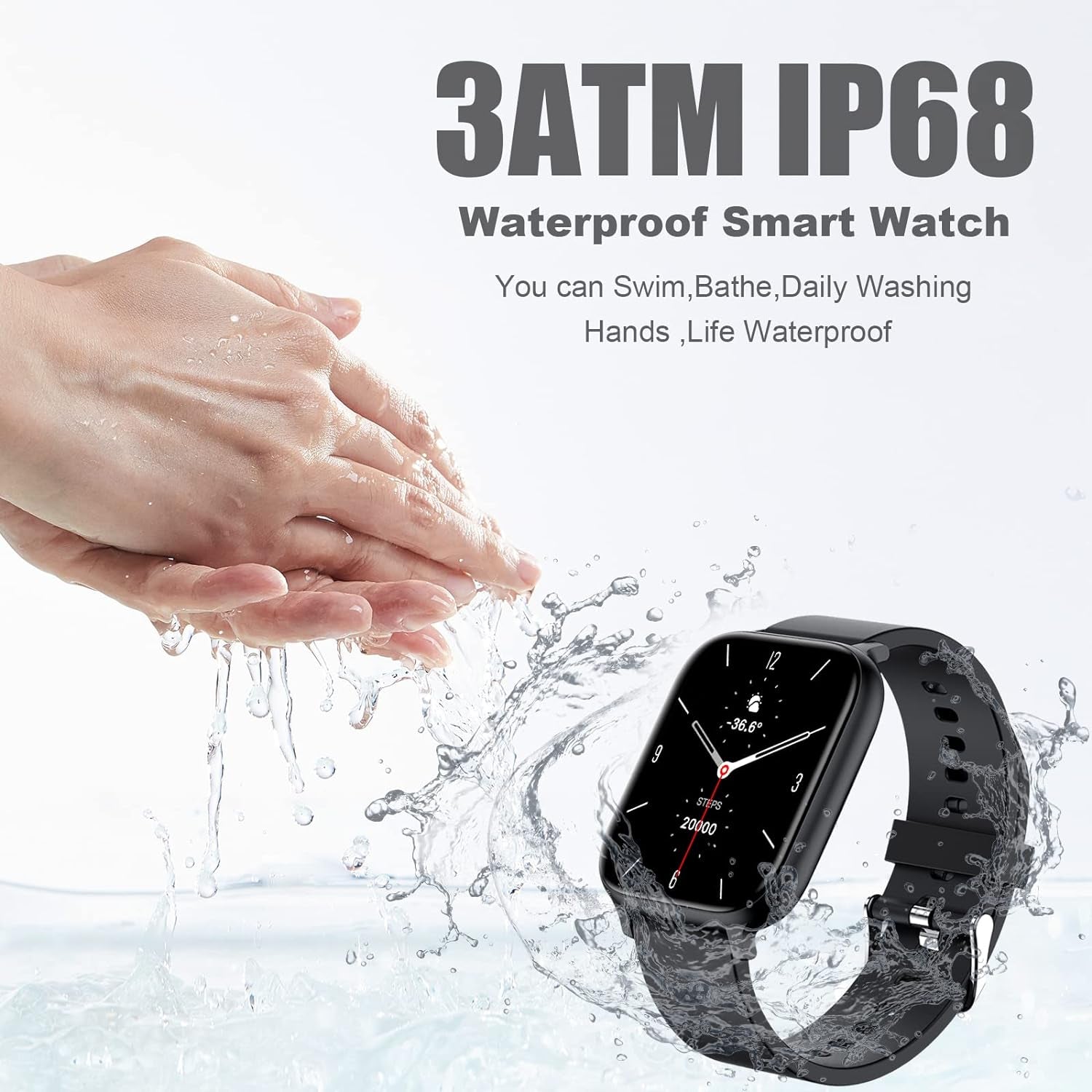 Smart Watch for Men Women Compatible with Iphone Samsung Android Phone 1.83 Inch Full Touch Screen IP68 Waterproof Bluetooh Fitness Tracker Heart Rate/Sleep Monitor, Black