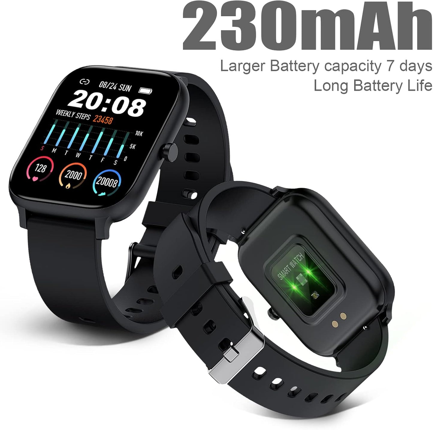 Smart Watch for Men Women Compatible with Iphone Samsung Android Phone 1.83 Inch Full Touch Screen IP68 Waterproof Bluetooh Fitness Tracker Heart Rate/Sleep Monitor, Black