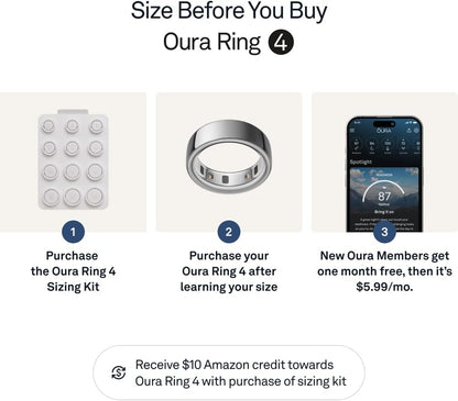 Oura Ring 4 - Silver - Size 9 - Smart Ring - Size First with Oura Ring 4 Sizing Kit - Sleep Tracking Wearable - Heart Rate - Fitness Tracker - up to 8 Days of Battery Life