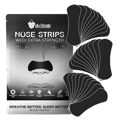 WEB DEALZ™ Anti-Snoring Strips for Sleeping Breathe Nose Strips Extra Strength Nasal Strips for Breathing Hypoallergenic Medical Grade Nasal Strips to Stop Snoring & Reduce Congestion 30 Count