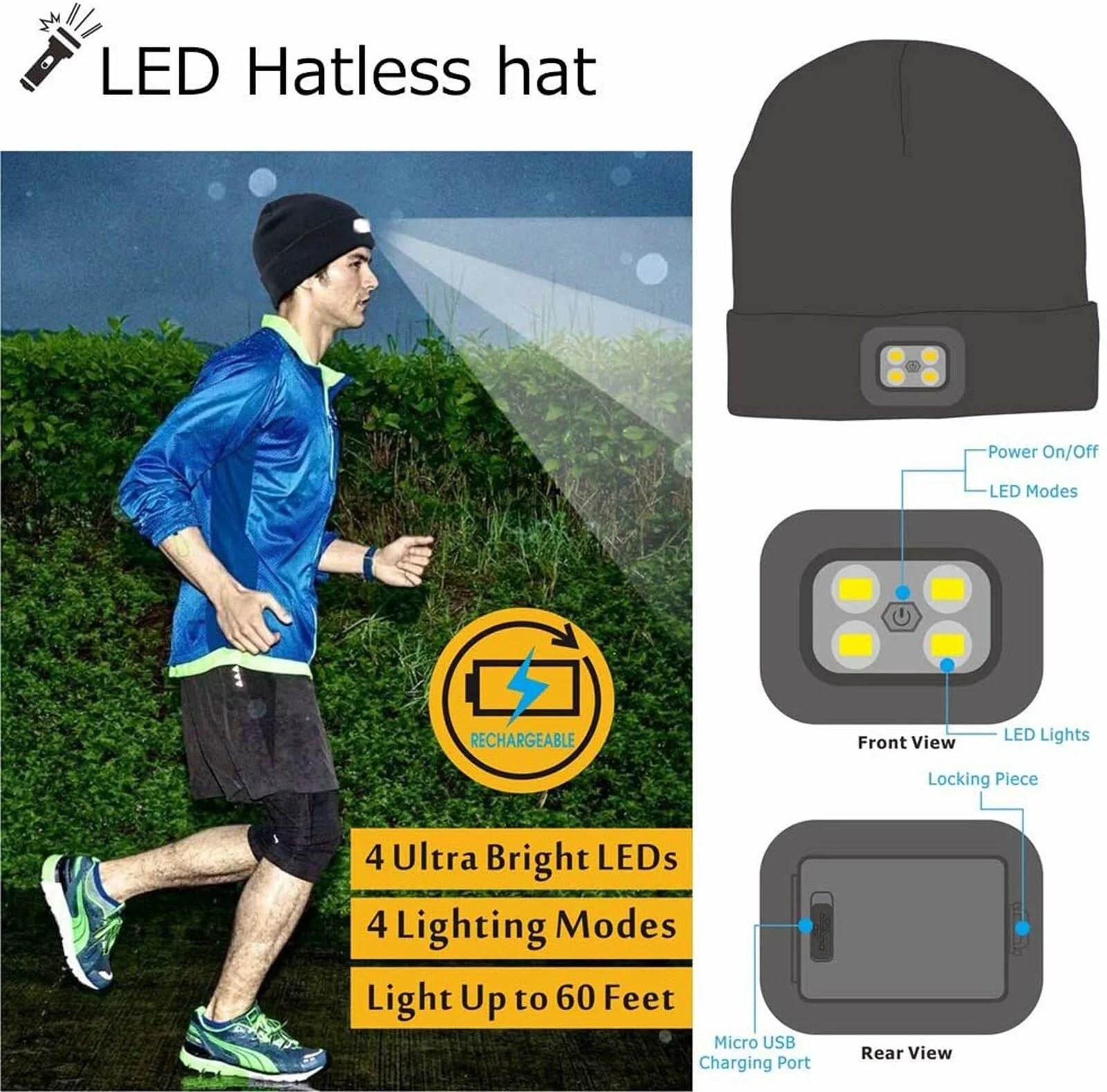 Bluetooth 5.0 Beanie LED Hat , Musical Knitted Cap Wireless Headphone W/ Built-In Stereo Speakers & Mic, Men Women Winter Warm LED Hat, Ideal for Sport Running Skiing Hiking Cycling Camping