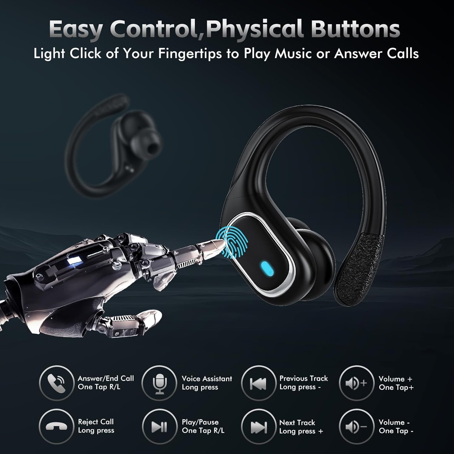 Wireless Earbuds Bluetooth Headphones 80Hrs Playtime Ear Buds IPX7 Waterproof Sports Earphones Wireless Charging Case Over-Ear Earhooks Headest Black