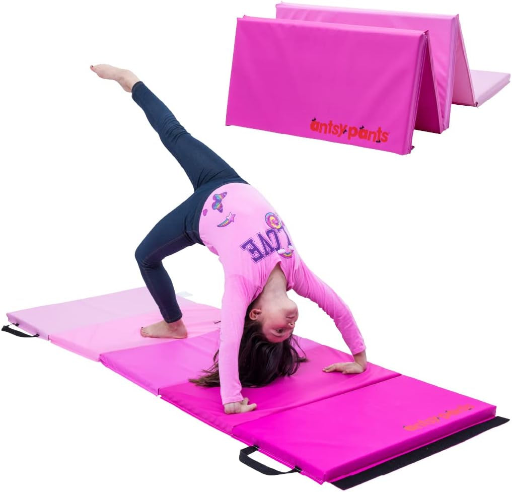 Flybar Antsy Pants Tumbling Mat – Gymnastics Mat, Easy to Clean Gym Mat, Sturdy, Foldable Tumbling Mat for Kids, Padded, Lightweight, Portable, Carrying Handle, Gymnastics Equipment, Pink Ombre Colors