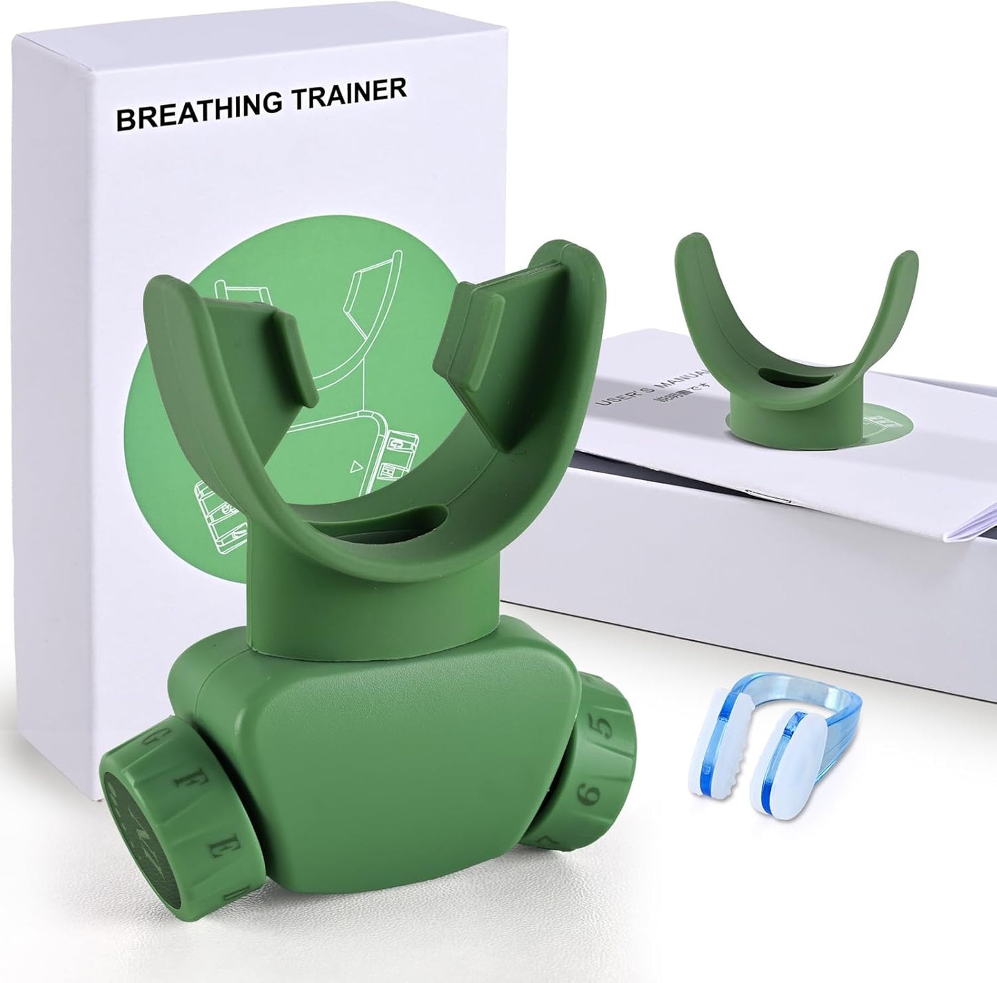 Krelymics Breathing Trainer Breathing Exercise Device Respiratory Muscle Trainer Portable Breathers Trainers with Adjustable Resistance Fitness for Wellness(Green)