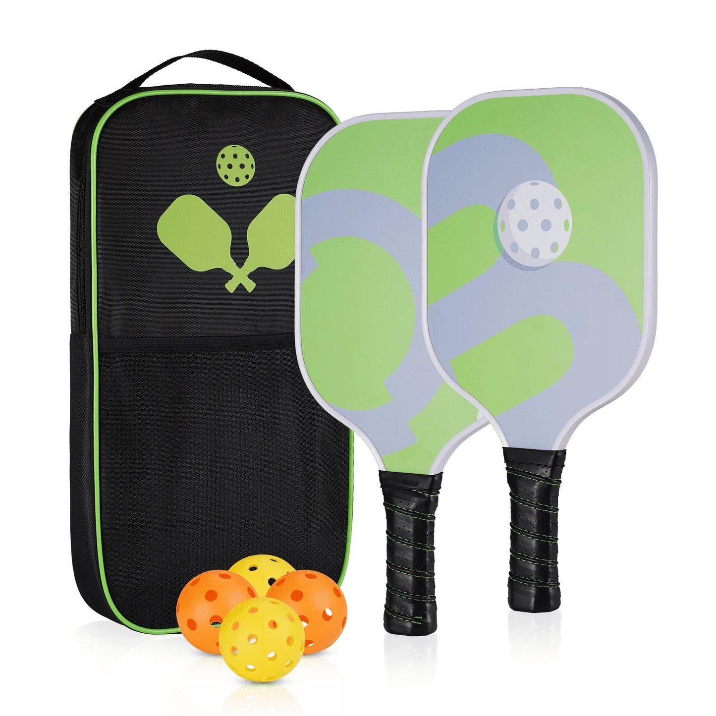 Premium Wooden Pickleball Paddles Set of 4 with Cooling Towels, Balls, and Carry Bag - Ergonomic Cushion Grip Included