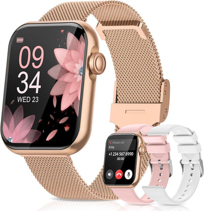 Smart Watches for Women,Fitness Tracker Smartwatch for Android Phones/Iphone Compatible,1.85" Womens Watch with Blood Pressure Monitor,Calls and Messages/Heart Rate/Sleep/Female Cycle(3 Watch Bands)