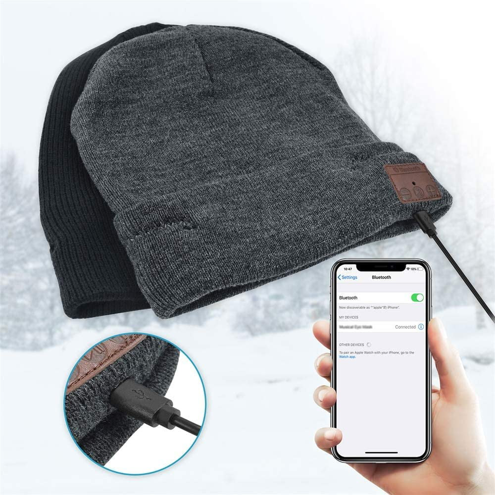 Bluetooth Beanie Hat,  Upgraded Wireless Bluetooth 5.0 Beanie Hat with Headphones Headset Earphone Knitted Beanie with Stereo Speakers and Mic for Women Men