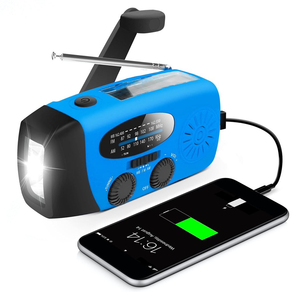 Emergency Hand Crank Radio with LED Flashlight for Emergency, AM/FM Portable Weather Radio with 2000Mah Phone Power Bank, USB Charged & Solar Power for Camping, Emergency