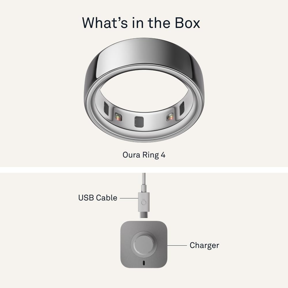 Oura Ring 4 - Silver - Size 9 - Smart Ring - Size First with Oura Ring 4 Sizing Kit - Sleep Tracking Wearable - Heart Rate - Fitness Tracker - up to 8 Days of Battery Life