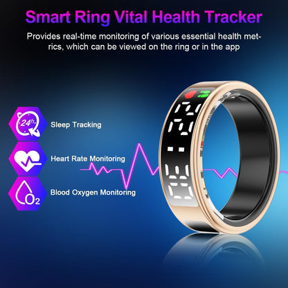 Smart Ring Health Tracker with Display Screen & Touch Button, Bluetooth Connection Vital Health Ring for Women Men, Tracks Heart Rate/Blood Oxygen/Sleep/Steps/Sports Activities, IP68 Waterproof