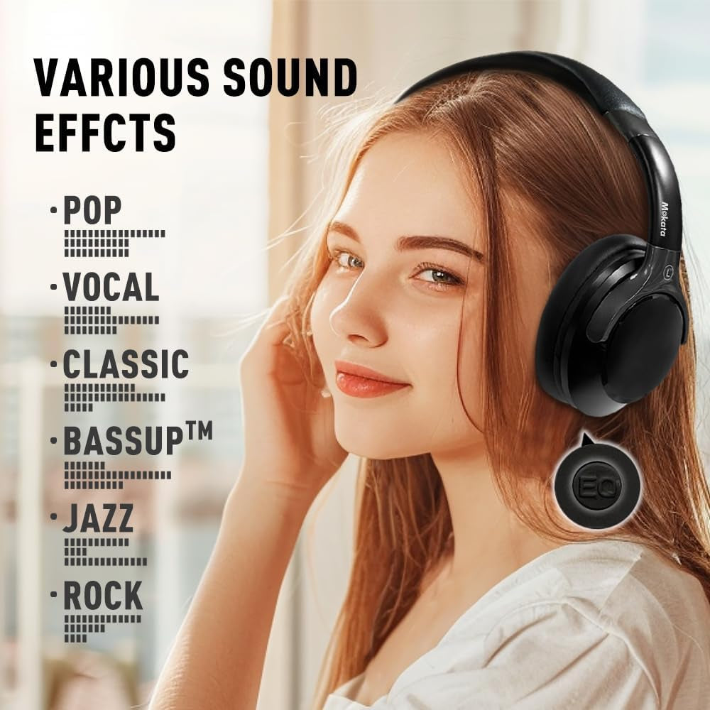 Ultimate Bluetooth 5.3 Over-Ear Headphones - 68H Playtime, 6 EQ Modes, HiFi Stereo, Foldable & Lightweight with Deep Bass - Perfect for Travel, Home, and Office Use!