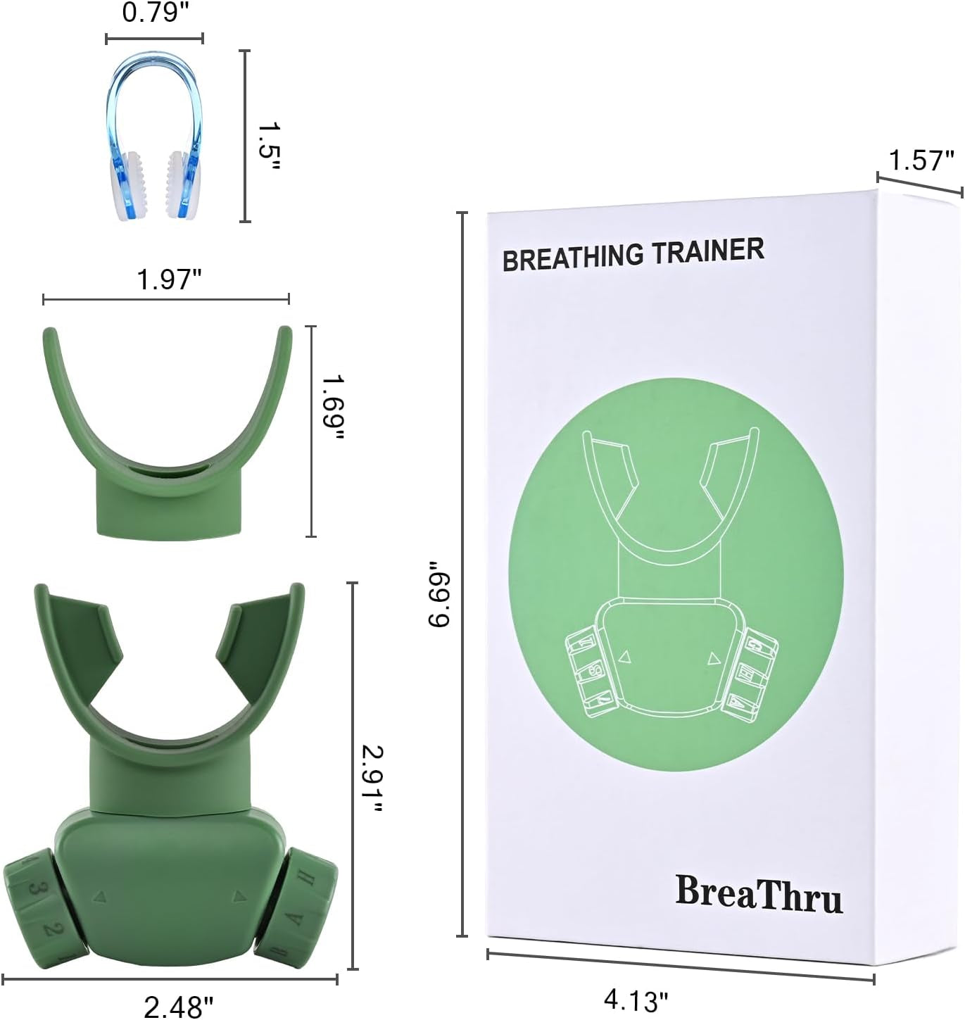 Krelymics Breathing Trainer Breathing Exercise Device Respiratory Muscle Trainer Portable Breathers Trainers with Adjustable Resistance Fitness for Wellness(Green)