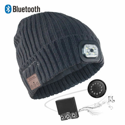 Bluetooth 5.0 Beanie LED Hat , Musical Knitted Cap Wireless Headphone W/ Built-In Stereo Speakers & Mic, Men Women Winter Warm LED Hat, Ideal for Sport Running Skiing Hiking Cycling Camping