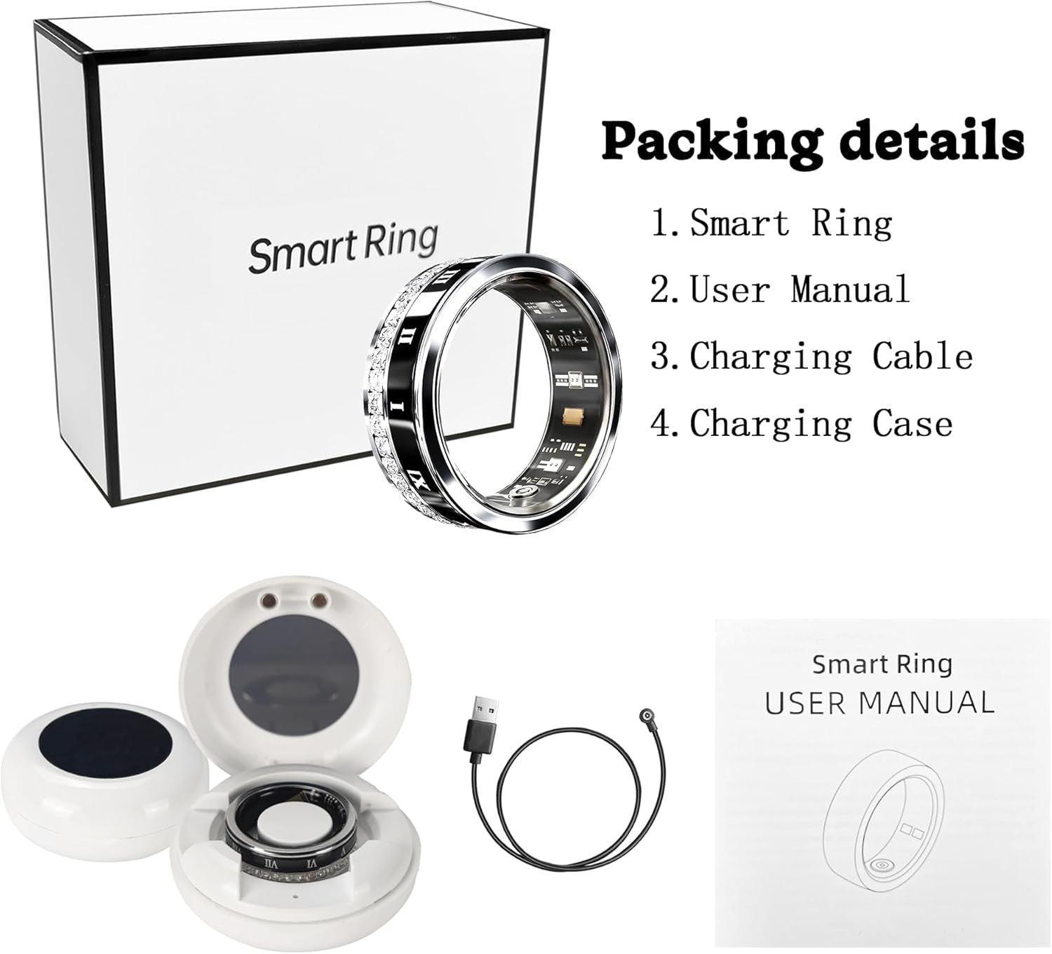 Smart Ring Fitness Tracker Ring - Health Sleep Heart Rate Blood Oxygen Blood Pressure Tracker,Fashionable Diamond Style,Ip68, Compatible with Ios,Android, Remote Photograph, Family Care(9#)