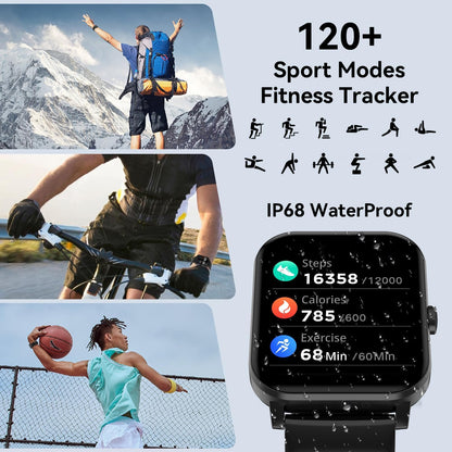 Smart Watch, 1.85" Smartwatch for Men Women (Answer/Make Call), Heart Rate, Sleep Monitor, Pedometer, Spo2, Activity Tracker, IP68 Waterproof Fitness Watch for Android Ios (Black)